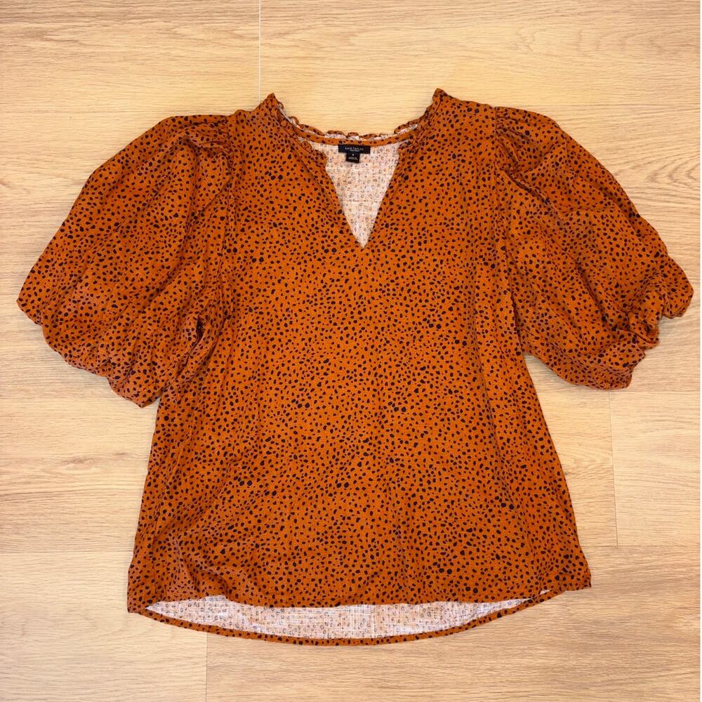 Ann Taylor Factory leopard print rust orange blouse womens size Medium